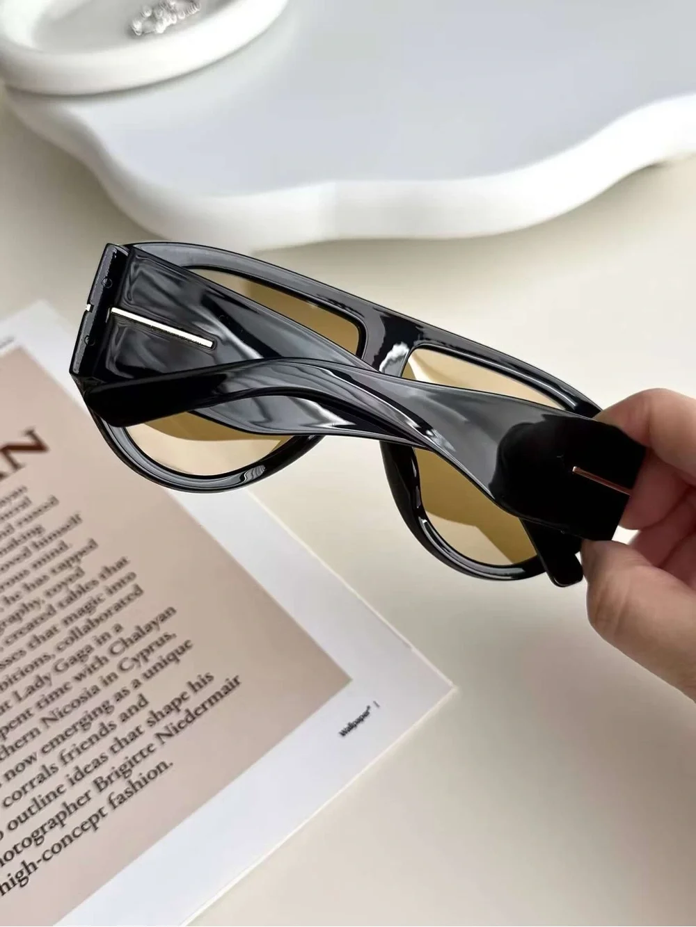 Tom Ford Black Frames with Brown Gradient Lenses and Gold T Accent